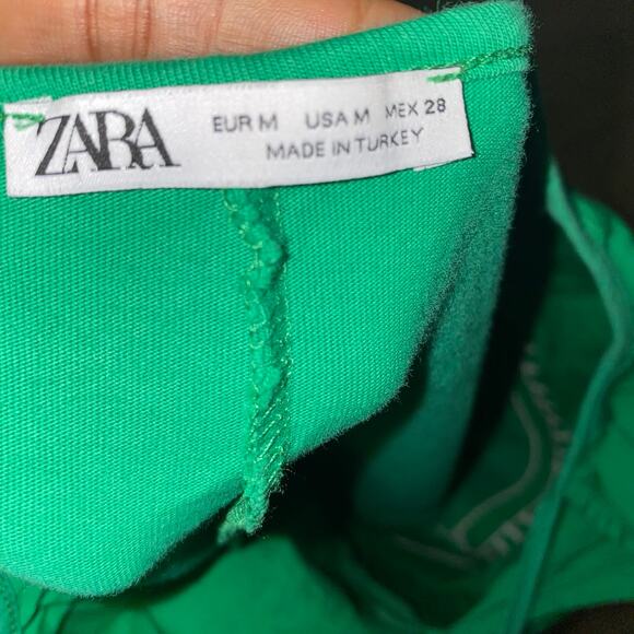 Zara Emerald Green Embroidered Split Neck Short Sleeve Shift Dress Size Medium - Picture 5 of 5